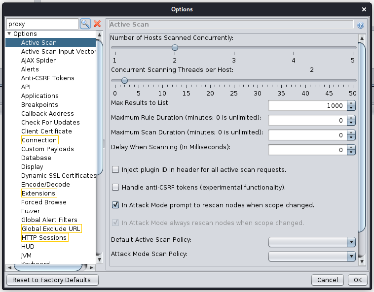 Options Panel &ldquo;Proxy&rdquo; Search Example