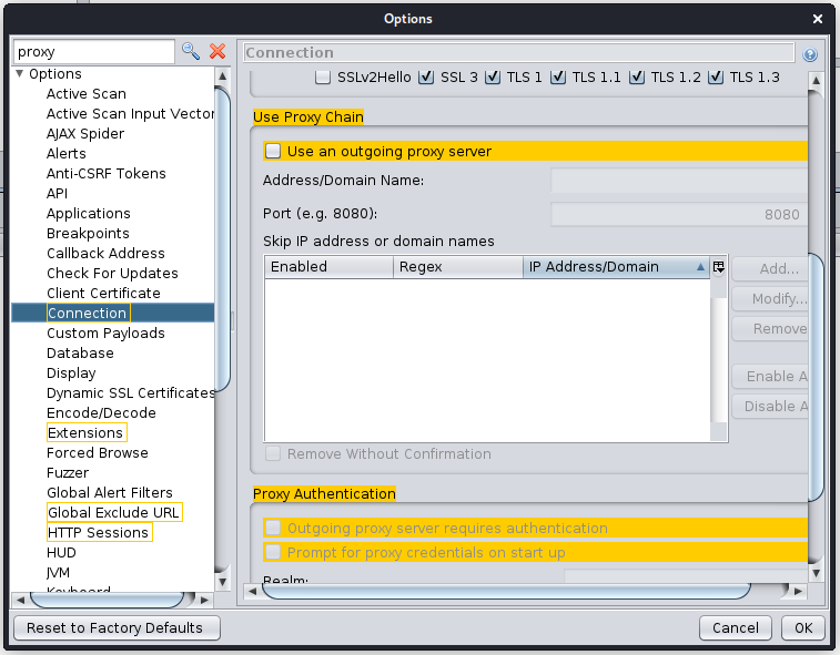 Options Panel &ldquo;Proxy&rdquo; Search Results