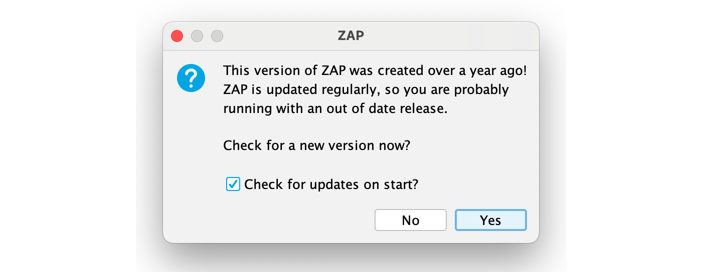 ZAP is Out Of Date Warning