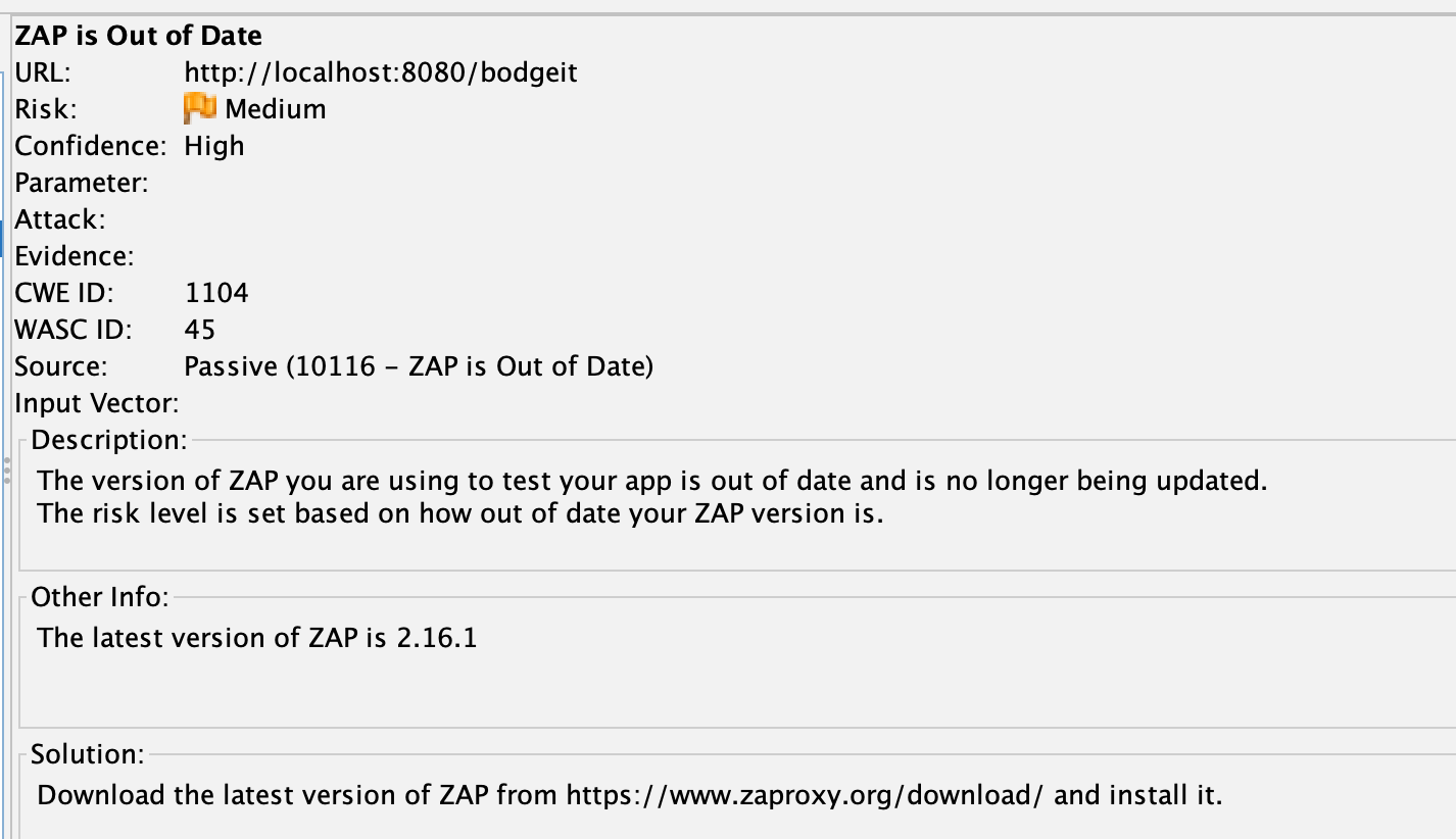 ZAP is Out Of Date Alert