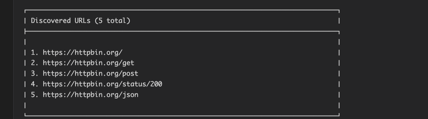 Screenshot showing discovered URLs