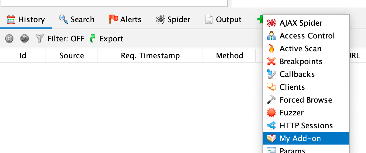 ZAP Screenshot with My Add-on