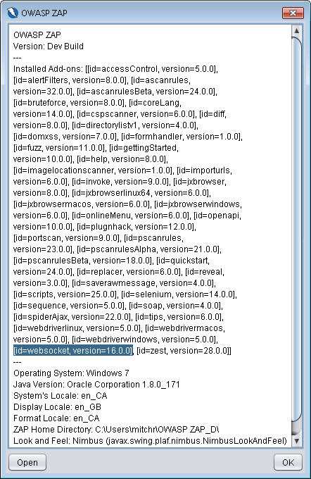 Support Info&hellip; add-on version info